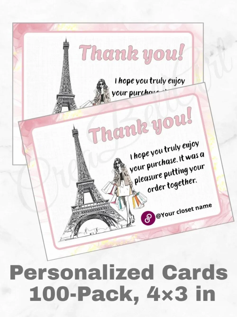 100 Personalized Paris Fashion Thank You Cards Small Business, 4×3 in